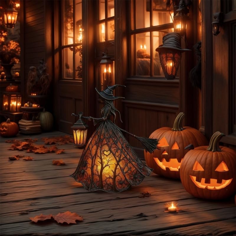 Figura de bruja iluminada como decoración de Halloween