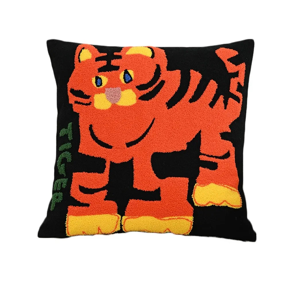 Funda de almohada con motivos de animales bordados
