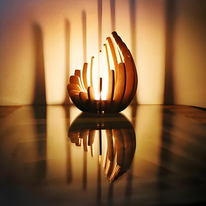 Candelabro de loto bohemio: diseño artesanal en capas de madera