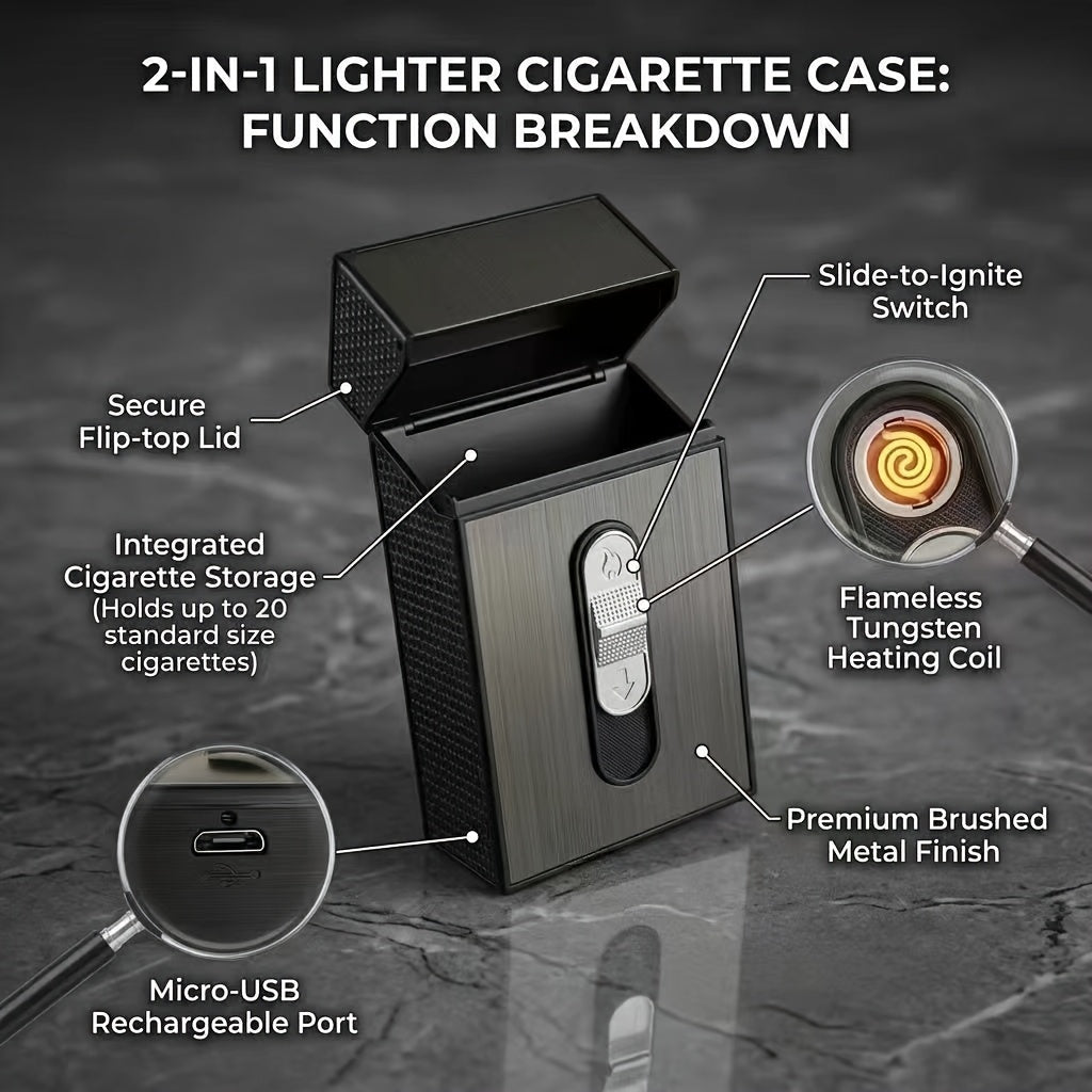 Estuche de cigarrillos 2 en 1 con encendedor USB integrado