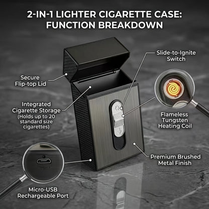 Estuche de cigarrillos 2 en 1 con encendedor USB integrado