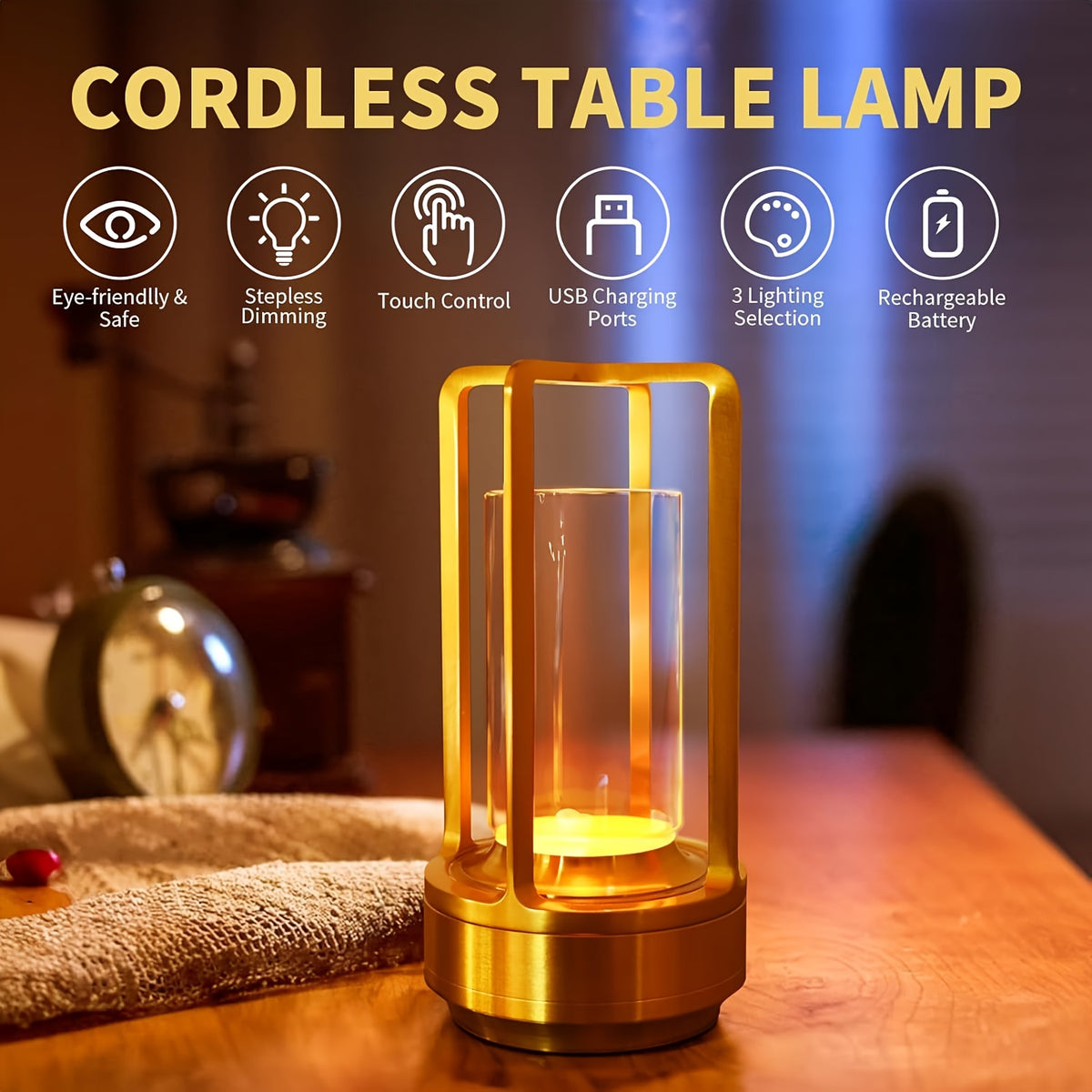 Kabellose LED-Tischlampe mit Touch-Dimmung