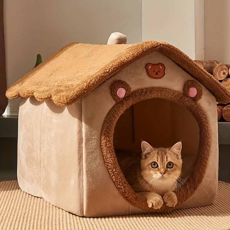 Casa de peluche para gatos com design de gruta