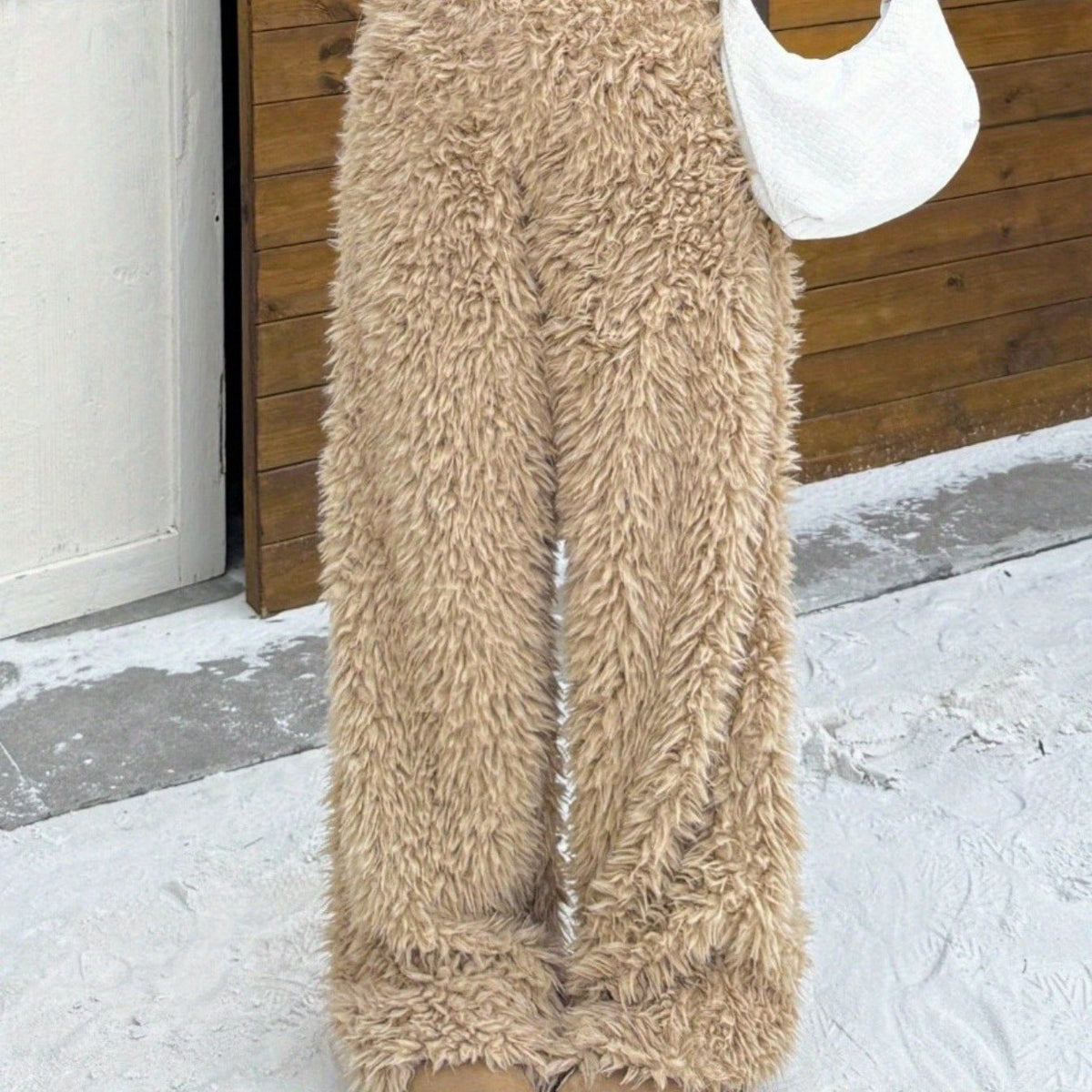 Pantalones de felpa de pierna ancha para mujer