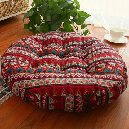 Rundes Bodenkissen mit floralem Boho-Muster