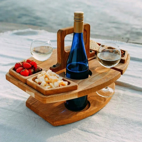 Eleganter Eichen-Picknick-Weintisch – Kompakt & Vielseitig