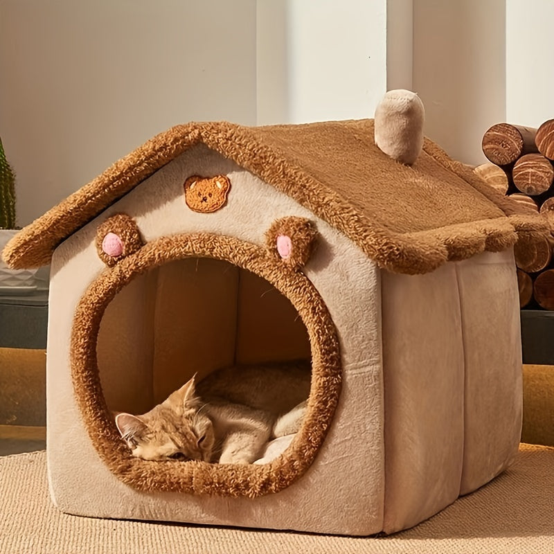 Casa de peluche para gatos com design de gruta