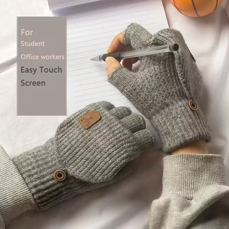 Fingerlose Herren-Strickhandschuhe mit Klappfunktion