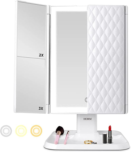 Espejo de maquillaje Lumière con iluminación LED: aumento ajustable y almacenamiento elegante
