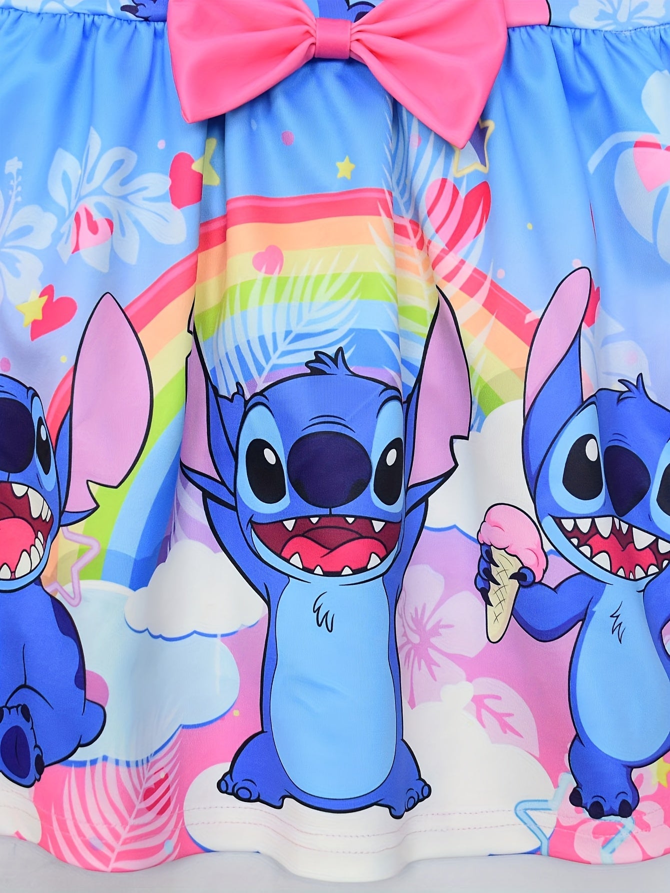 Disney Stitch djevojačka haljina bez rukava s okruglim izrezom, mašnom i cvjetnim uzorkom – lagani poliester-spandeks