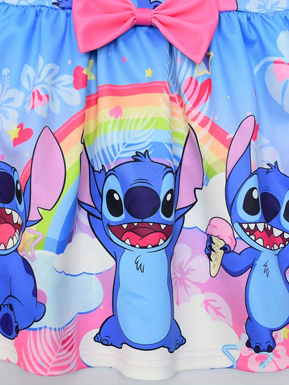 Disney Stitch djevojačka haljina bez rukava s okruglim izrezom, mašnom i cvjetnim uzorkom – lagani poliester-spandeks