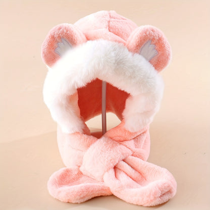Gorro de peluche para crianças com capuz e design de gato