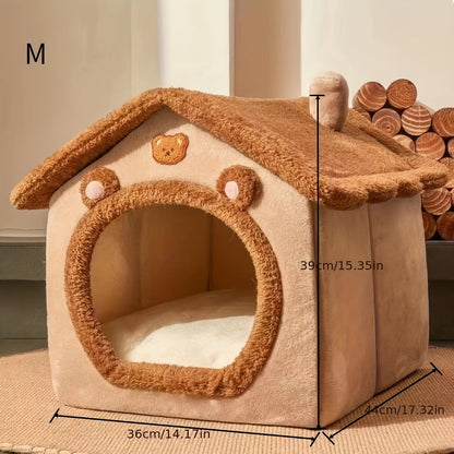 Casa de peluche para gatos com design de gruta