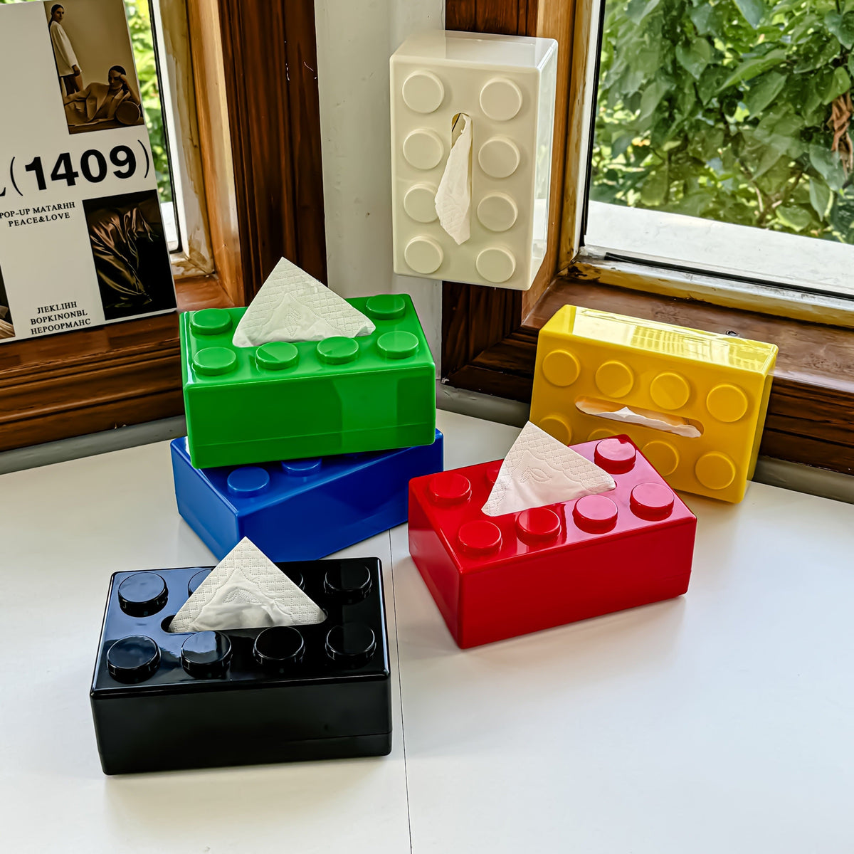 Caja de pañuelos con diseño de bloques, fabricada en plástico ABS