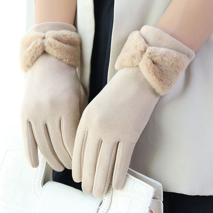 Warme Damen Winterhandschuhe mit Schleife