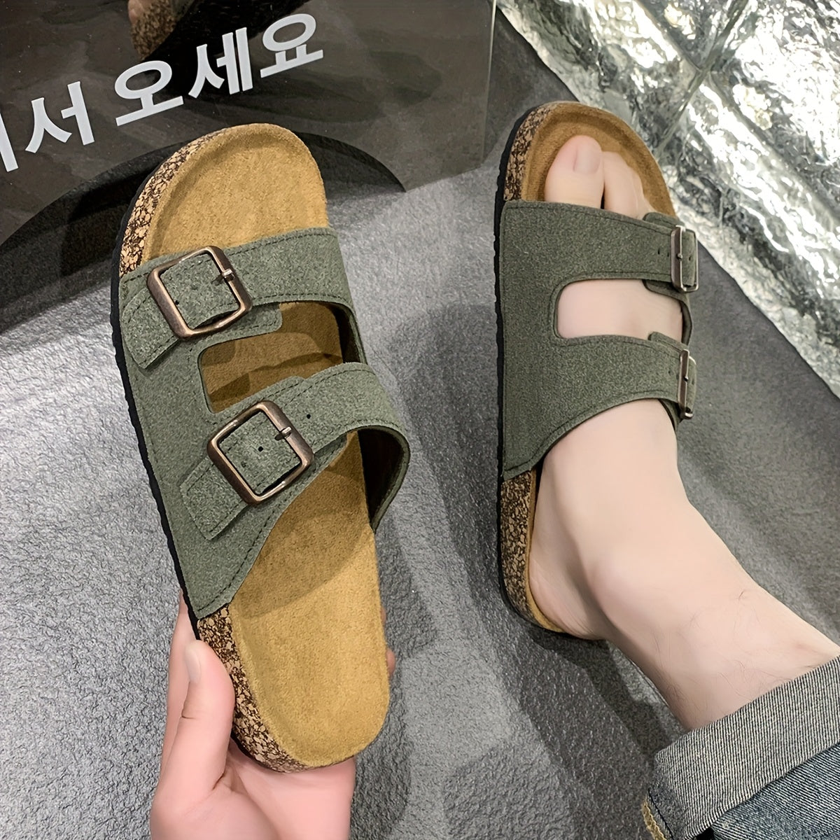 Sandalias retro con doble hebilla ajustable para hombre: cómodas y con estilo.