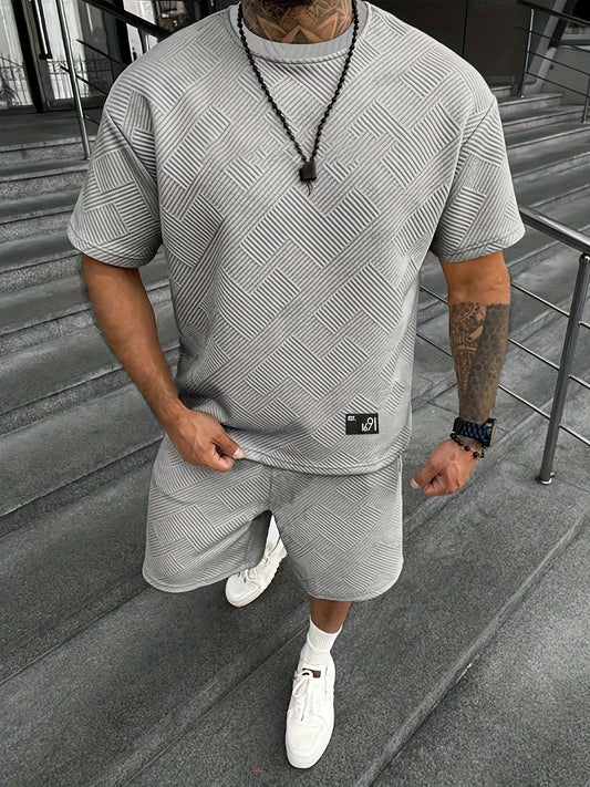 Conjunto de camiseta y pantalón corto de jacquard de moda para hombre: informal y deportivo para días cálidos.
