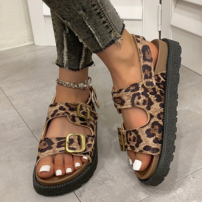 Sandalias de plataforma de moda para mujer con estampado de leopardo: comodidad y estilo en uno