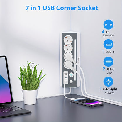 7-in-1 Mehrfachsteckdose mit USB-C Schnellladeanschlüssen