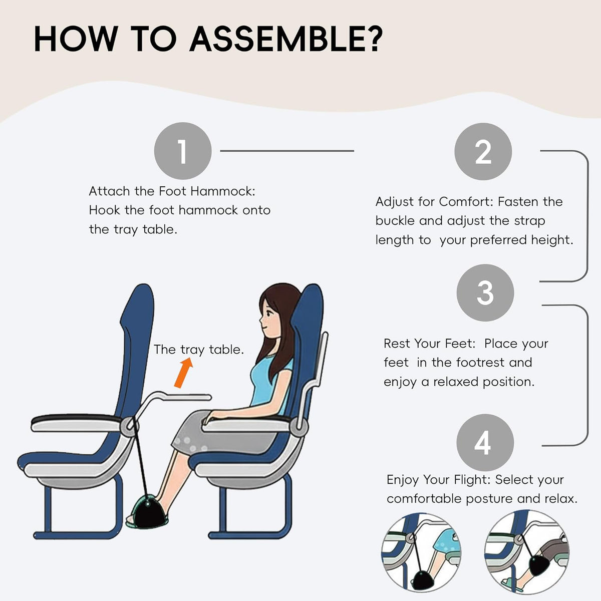 Rede para os pés ajustável para viagens