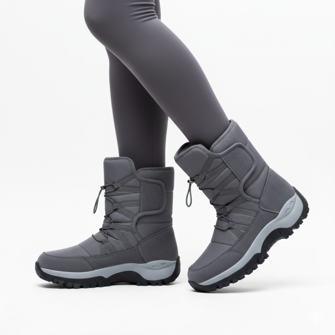 Botas de inverno forradas com sola de perfil antiderrapante e fecho prático