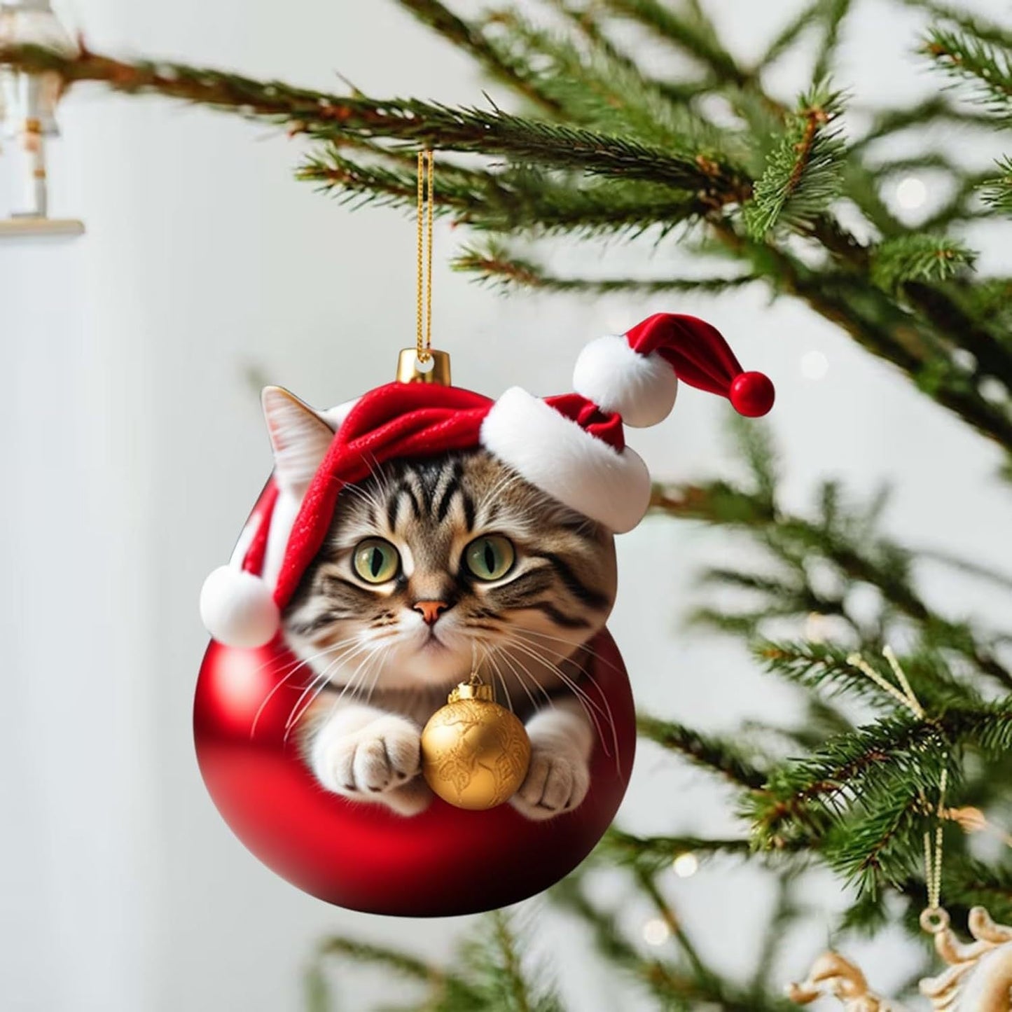 Enfeite de Natal em forma de gato – Decoração gira e festiva para a árvore de Natal