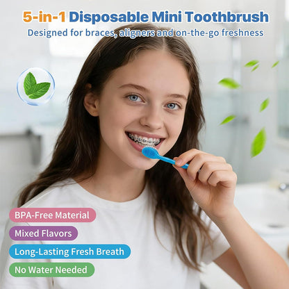 Cepillos de dientes de viaje desechables 5 en 1 con hilo dental y palillo