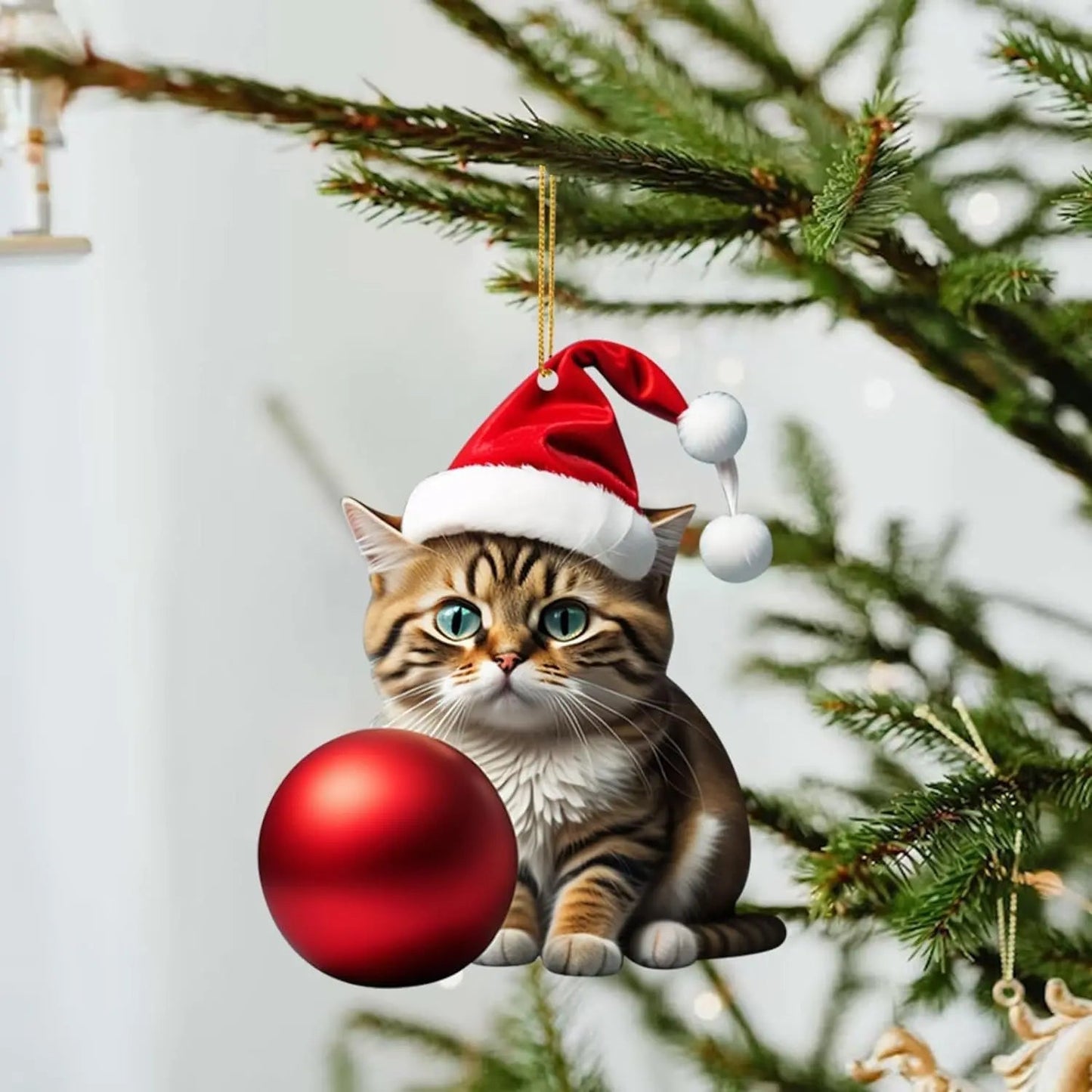 Enfeite de Natal em forma de gato – Decoração gira e festiva para a árvore de Natal