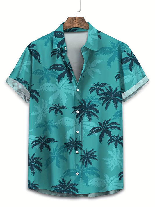 Camisa de hombre con estampado de palmeras: estilo casual y transpirable de verano.