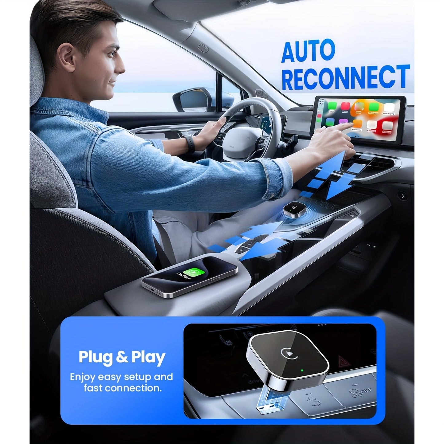 2-u-1 bežični CarPlay & Android Auto adapter – Plug & Play brzo povezivanje
