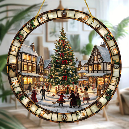 Weihnachtlicher Fensteranhänger mit Weihnachtsdorf-Motiv