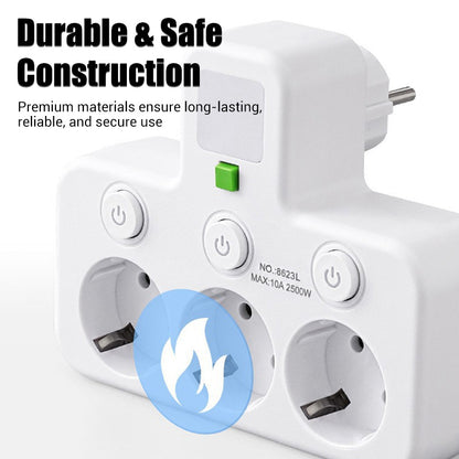 Regleta de pared con 4 tomas, puertos USB y luz nocturna