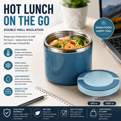 Recipiente térmico para comida de acero inoxidable de 630/1000 ml