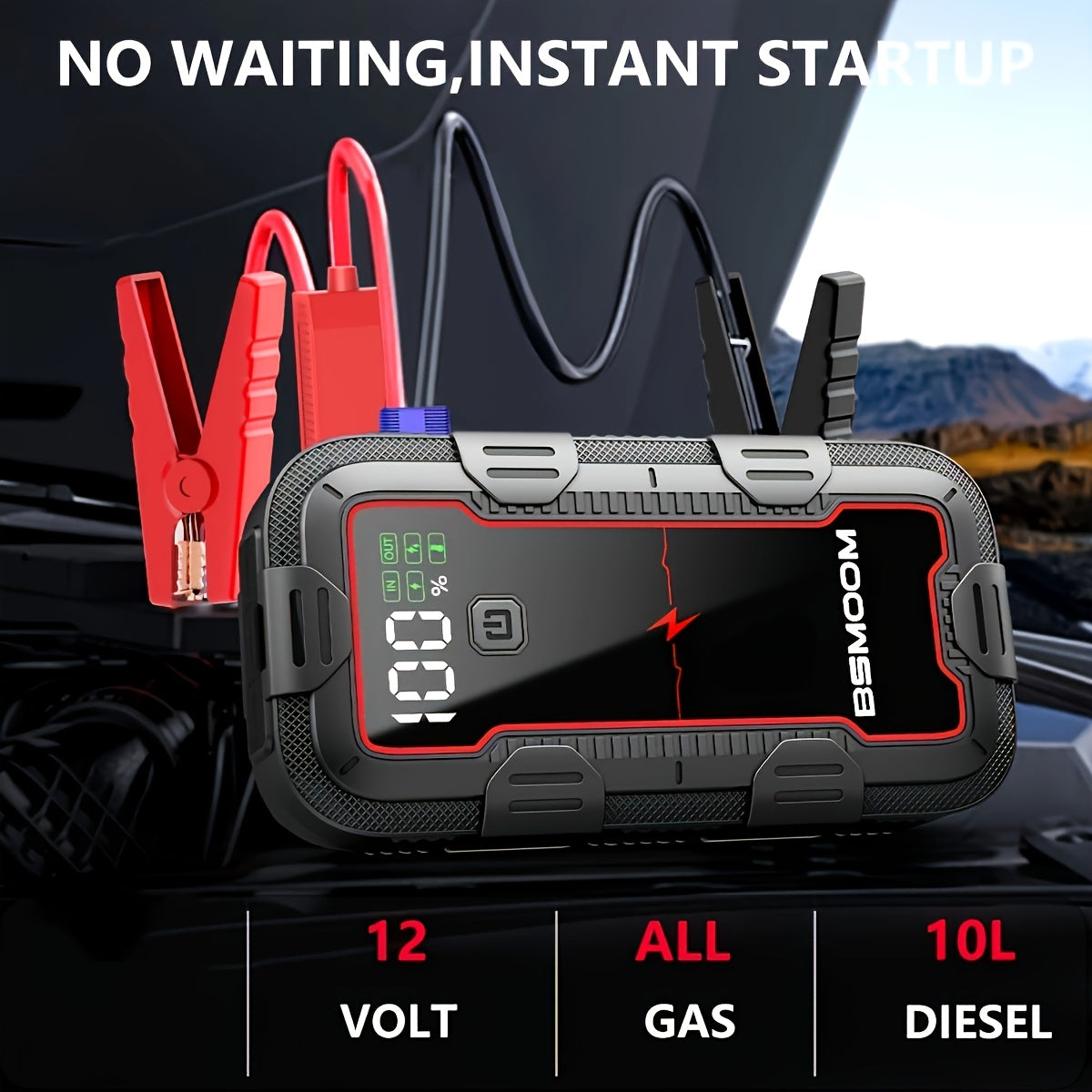 Tragbare 12V Auto-Starthilfe mit Powerbank und Digitalanzeige