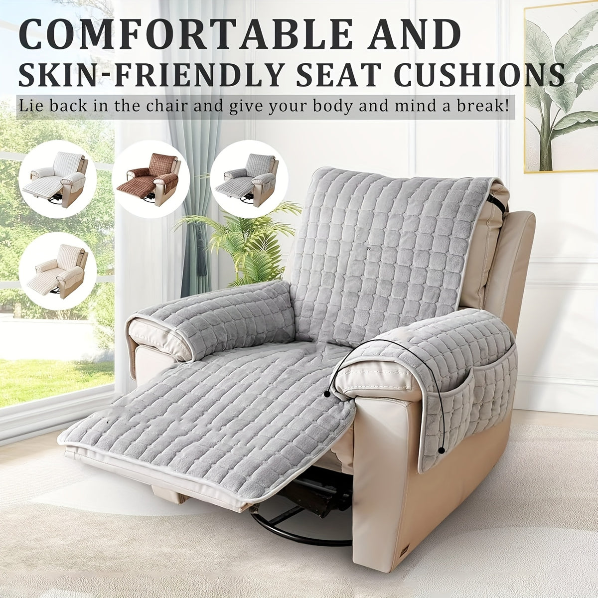 Protector de felpa para sillón con cubierta para reposabrazos