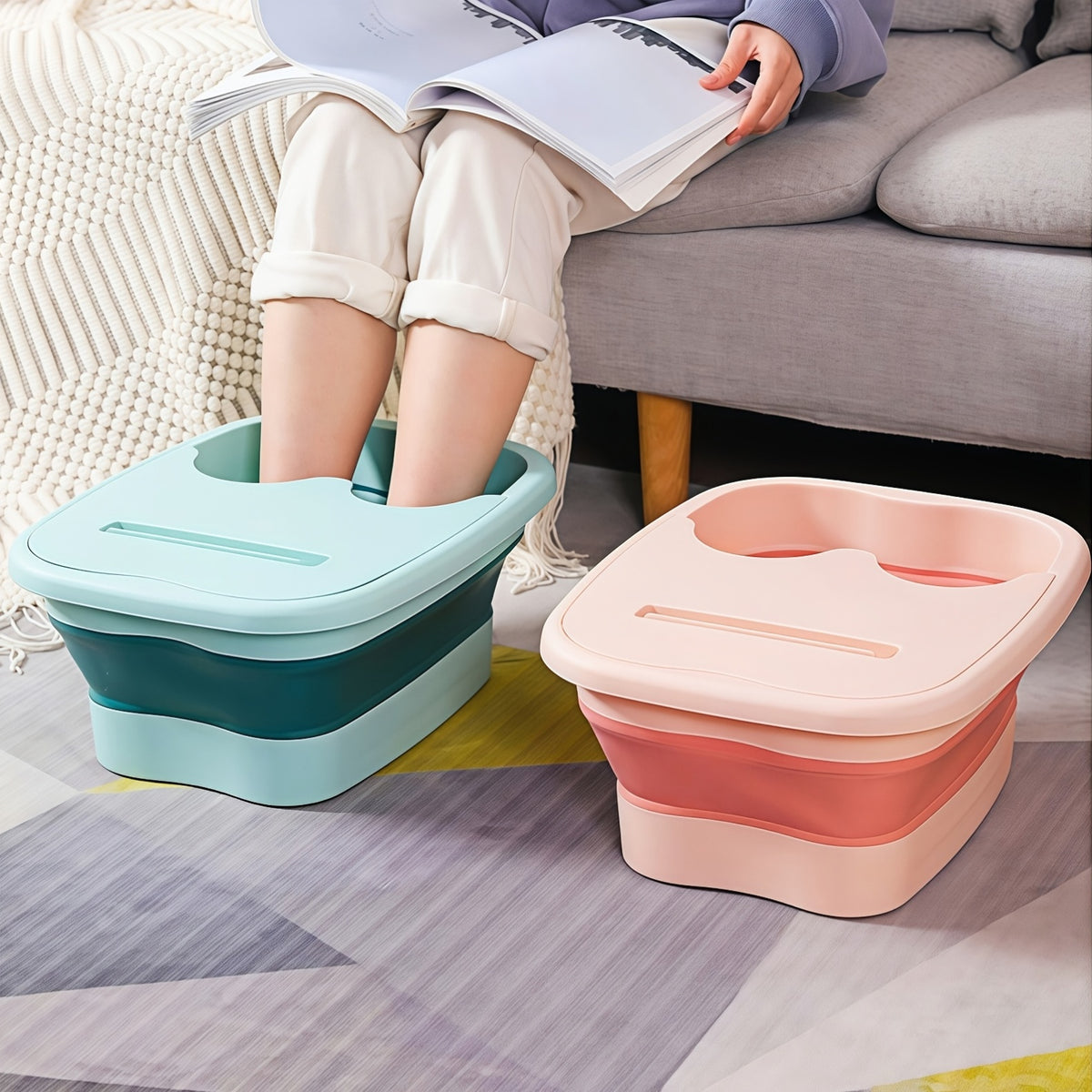 Banho-pé dobrável com superfície de massagem