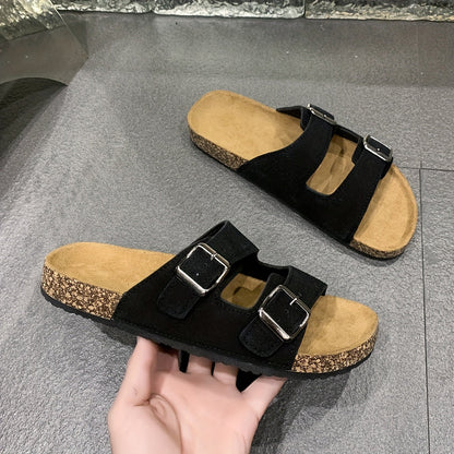 Sandalias retro con doble hebilla ajustable para hombre: cómodas y con estilo.