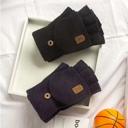 Fingerlose Herren-Strickhandschuhe mit Klappfunktion