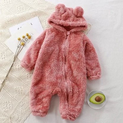 Mono de forro polar para bebé con capucha de oso