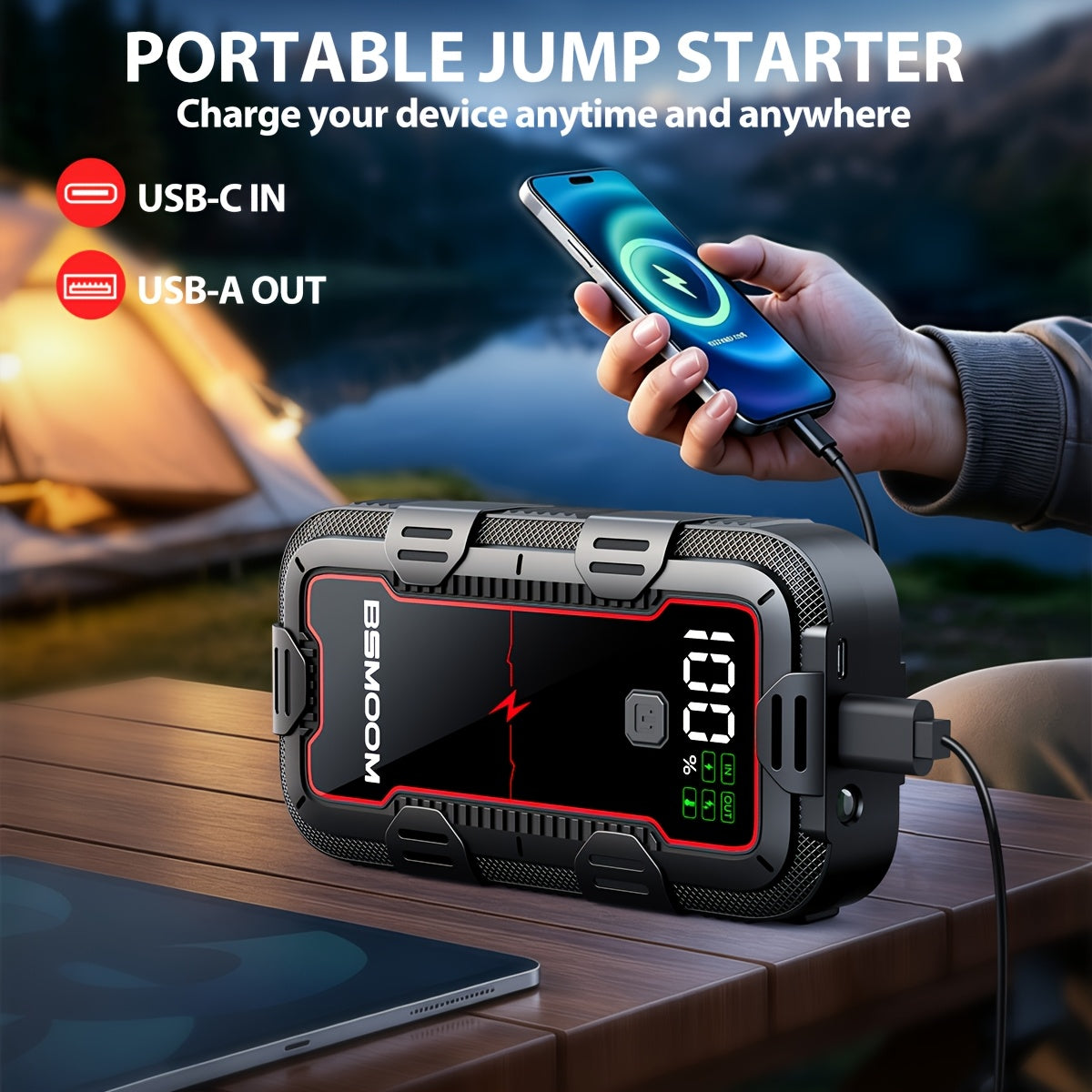 Tragbare 12V Auto-Starthilfe mit Powerbank und Digitalanzeige