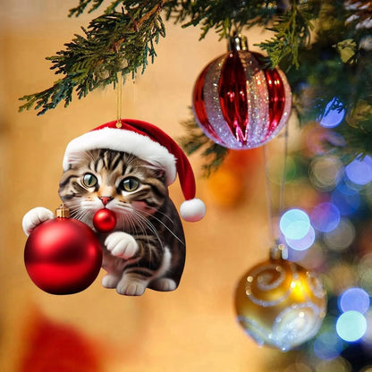 Enfeite de Natal em forma de gato – Decoração gira e festiva para a árvore de Natal