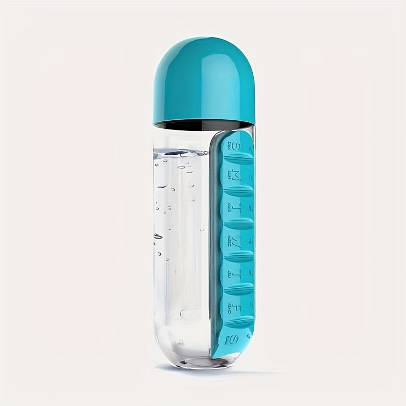 Botella de agua con pastillero integrado para 7 días