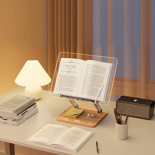 Atril de lectura ergonómico de acrílico: ajustable y elegante.