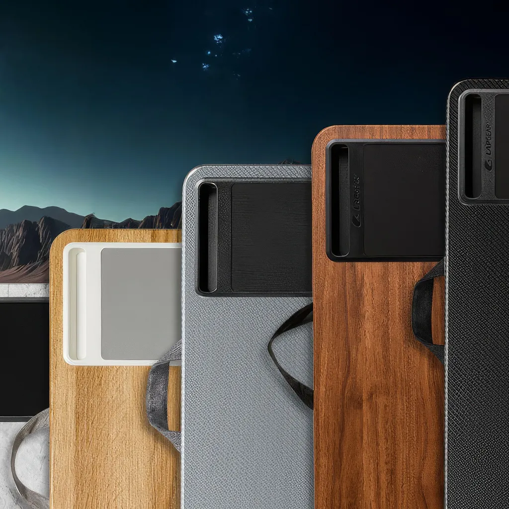 Secretária portátil para computador portátil com suporte para dispositivos e pega de transporte