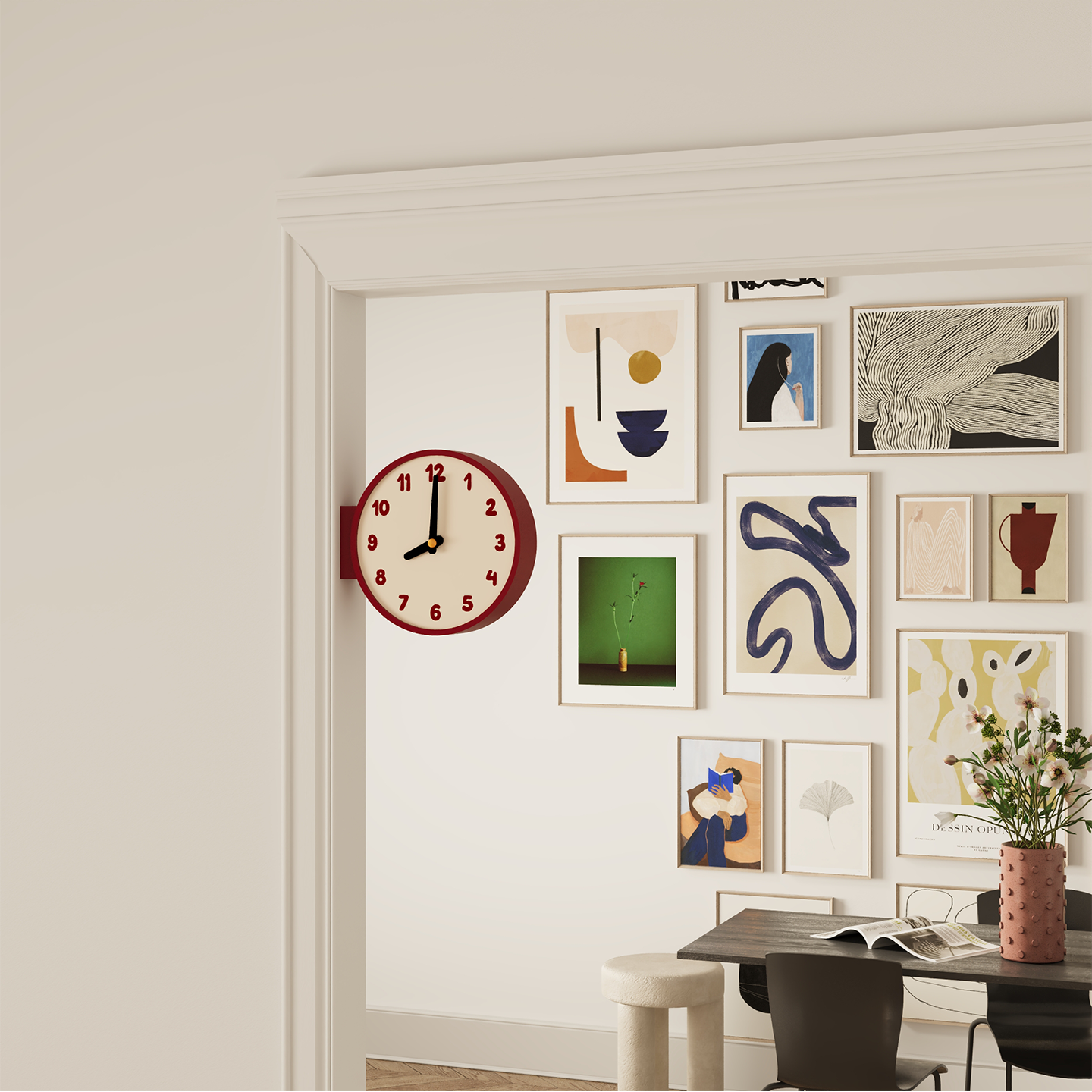 Doppelseitige Wanduhr im Retro-Design