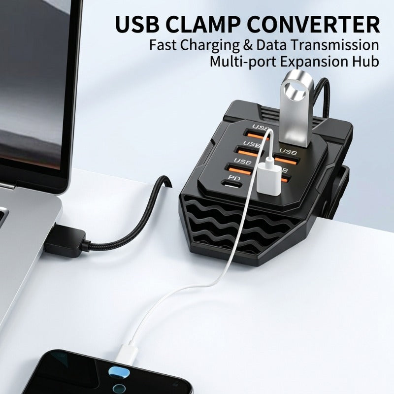 Hub de carregamento USB com 8 portas e grampo de mesa