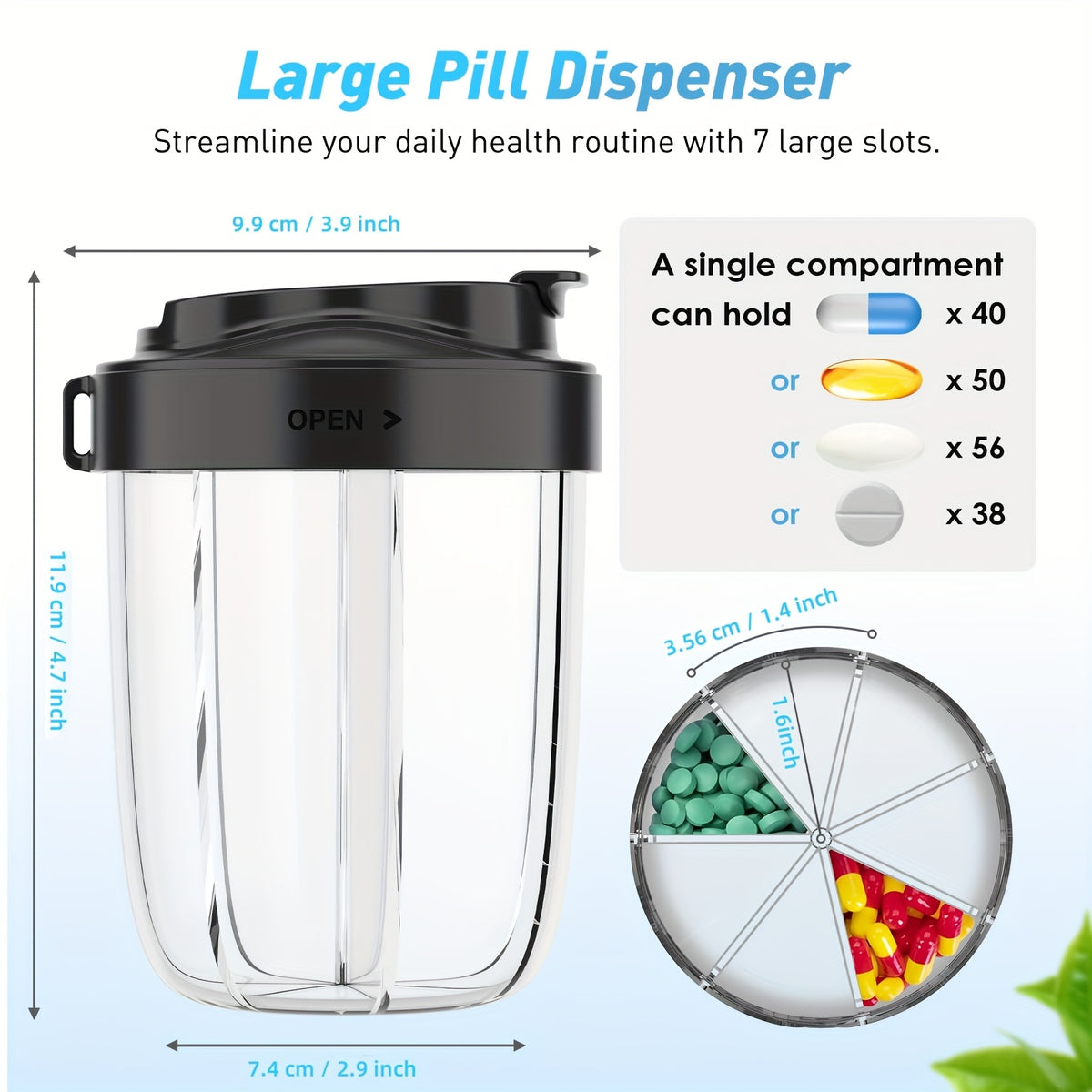 Großer Pillen- und Vitamin-Organizer mit Fächern