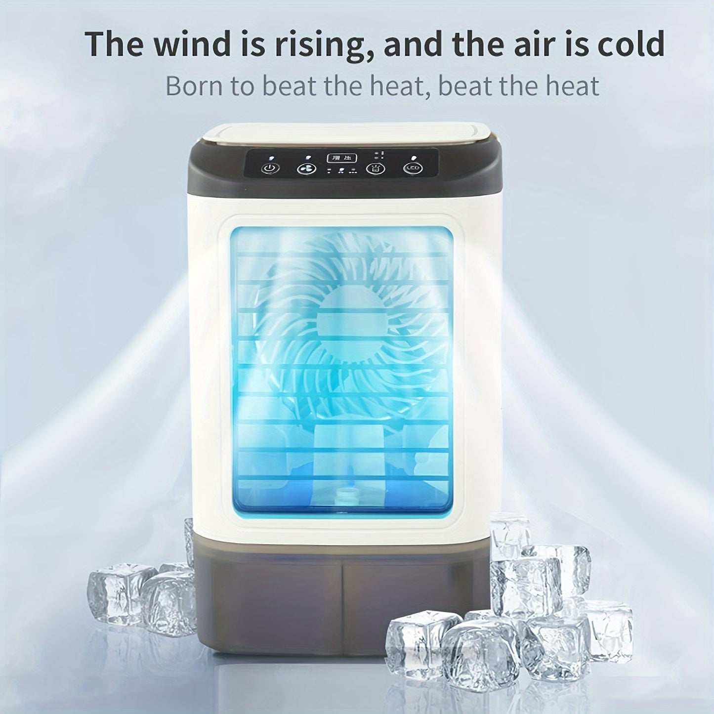 Mini aire acondicionado portátil refrigerado por agua, alimentado por USB y con tanque grande.