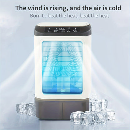 Mini aire acondicionado portátil refrigerado por agua, alimentado por USB y con tanque grande.