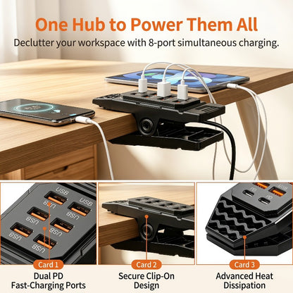 Hub de carregamento USB com 8 portas e grampo de mesa